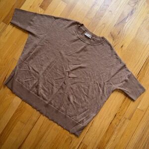 By Anthropologie Sweater Women's XL Brown Merino Wool Short Sleeve Boxy Pullover